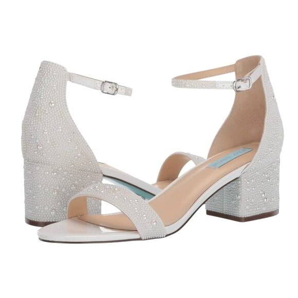 Betsey Johnson Womens Mari Heeled Sandal US 6.5 EU 37 White Rhinestone NIB - Picture 1 of 13